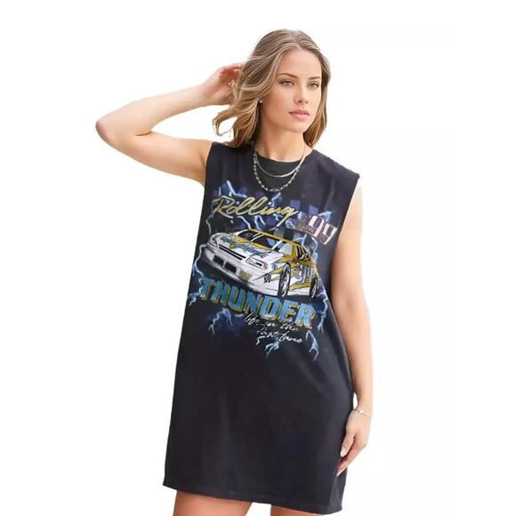 NWOT American  Highway Womens Thunder Muscle Tank Dress Black Lava Wash Size S - Picture 2 of 12